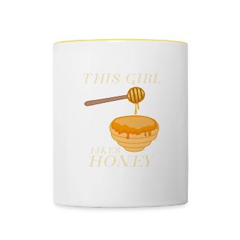 Eating Honey Funny Saying Girl Likes Honey - Contrasting Mug - white/yellow - Front