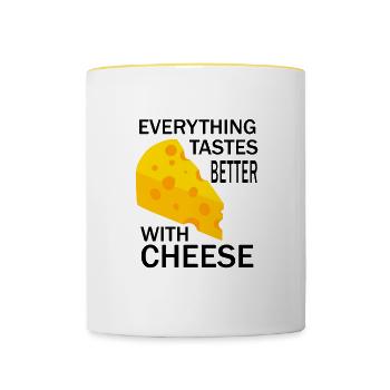 La vie avec du fromage : dicton ironique Food - Mug contrasté - blanc/jaune - Devant