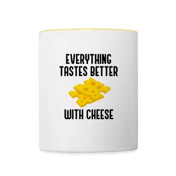 La vie avec du fromage Citation amusante Cheese - Mug contrasté - blanc/jaune - Devant