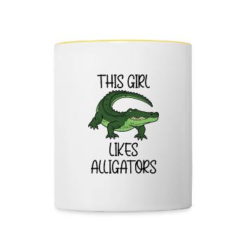 Une fille aime les alligators, les jolis - Mug contrasté - blanc/jaune - Devant