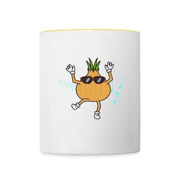 Écouteurs de musique Onion Dancing Listening - Mug contrasté - blanc/jaune - Devant