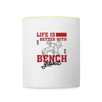 Fitness-Powerlifter Benchpress Ironisches - Tasse zweifarbig - Weiß/Gelb - Vorne