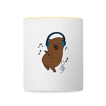 Wombat écoutant de la musique, Cute Rodent - Mug contrasté - blanc/jaune - Devant
