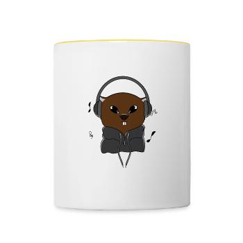 Cute Rodent Wildlife Animal Wombat Music - Contrasting Mug - white/yellow - Front
