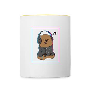 Wombat Music Notes, musicien, Cute Rodent - Mug contrasté - blanc/jaune - Devant