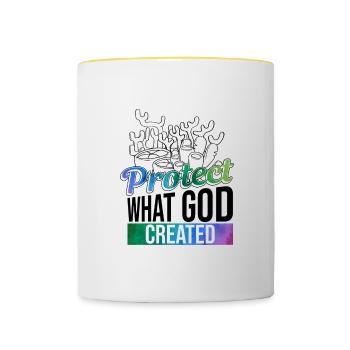 Dieu : Création, Bible, foi, récifs coralliens, - Mug contrasté - blanc/jaune - Devant