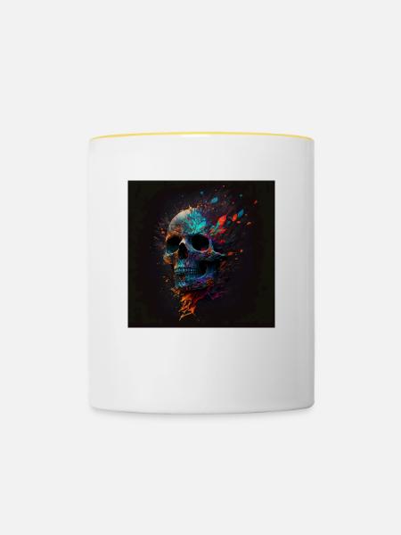 Abstract Skull n°9 - Tasse zweifarbig - Weiß/Gelb
