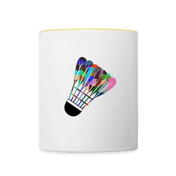Colorful Badminton Shuttlecock Hobby Sports - Contrasting Mug - white/yellow - Front