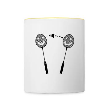 Federball, Badmintonspieler, Retro-Hobbysportler - Tasse zweifarbig - Weiß/Gelb - Vorne