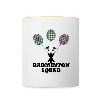 Dire amusant : joueur de badminton, sport rétro - Mug contrasté - blanc/jaune - Devant