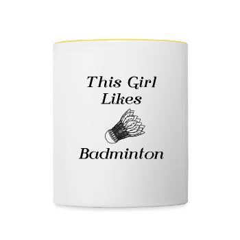 Une fille aime le badminton Shuttlecock Hobby - Mug contrasté - blanc/jaune - Devant