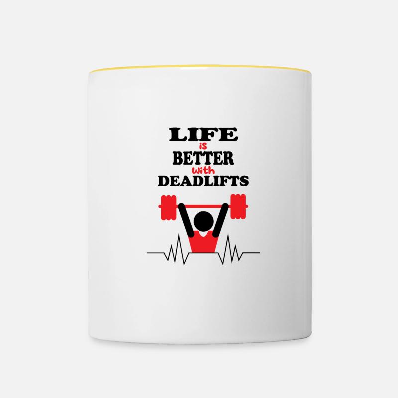 La vie avec Deadlifts, Powerlifter Workout, Gym, - Mug contrasté - blanc/jaune
