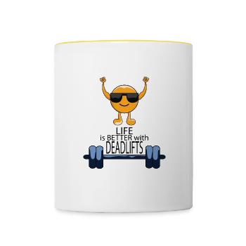 Life With Deadlifts Gym Quote Powerlifter Workout - Contrasting Mug - white/yellow - Front