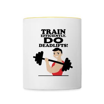 Trainieren Sie effizient Kreuzheben, Powerlifting, - Tasse zweifarbig - Weiß/Gelb - Vorne