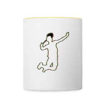 Badmintonspieler, Federballspieler, Hobbysportler - Tasse zweifarbig - Weiß/Gelb - Vorne