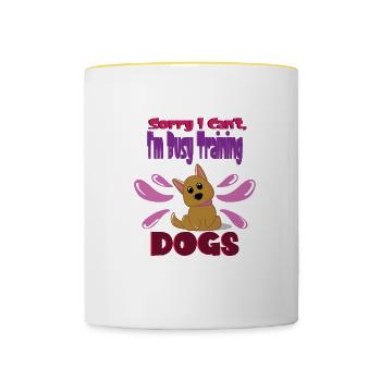 École d'obéissance Busy Dressage pour chiens - Mug contrasté - blanc/jaune - Devant
