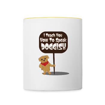 Speak Doggish Hundeschule für süße Welpen - Tasse zweifarbig - Weiß/Gelb - Vorne