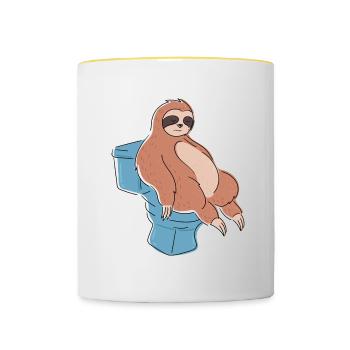 Sloth Sleeping on Toilet Cute Lazy Sloth - Contrasting Mug - white/yellow - Front