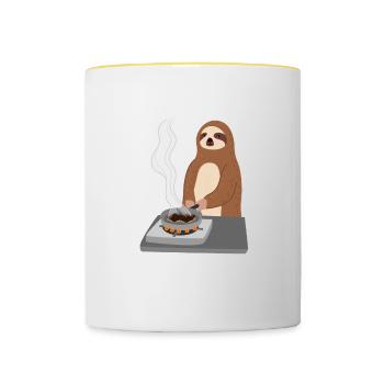 Sloth Burns Essen Kochen Hobbykoch Ironic Sloth - Tasse zweifarbig - Weiß/Gelb - Vorne
