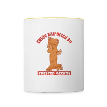 Distrait par de jolis geckos, des geckos à huttes, - Mug contrasté - blanc/jaune - Devant