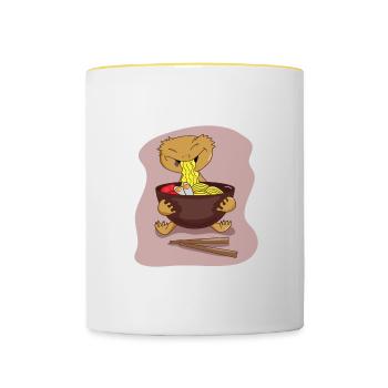 Haubengecko isst Ramen-Nudeln süße Echsen - Tasse zweifarbig - Weiß/Gelb - Vorne