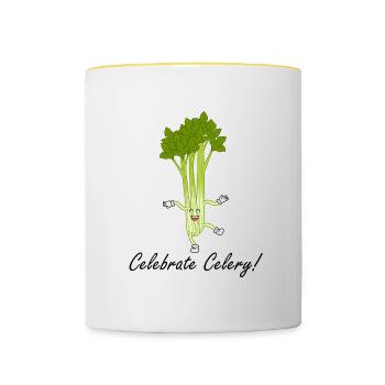Celebrate the Celery Ironic Food Quote Vegetables - Contrasting Mug - white/yellow - Front