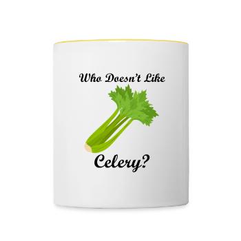 Sellerie essen (ironisches Sprichwort: Gemüse, - Tasse zweifarbig - Weiß/Gelb - Vorne