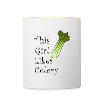 Une fille aime le céleri et les poireaux - Mug contrasté - blanc/jaune - Devant