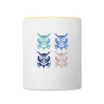 Nature : hibou, faune, forêt, animaux, art, hibou - Mug contrasté - blanc/jaune - Devant