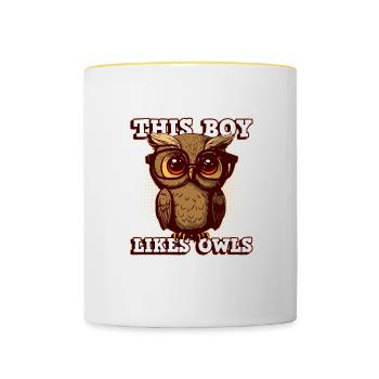 Joli oiseau, nuit, forêt, animaux, hiboux, nature - Mug contrasté - blanc/jaune - Devant