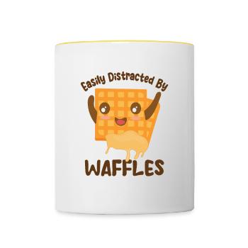 Distrait par les gaufres, les crêpes, la - Mug contrasté - blanc/jaune - Devant