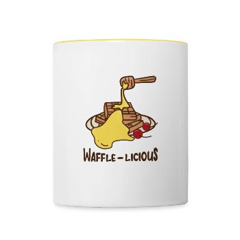 Waffelleckerer Sirup, Waffeln und Pfannkuchen - Tasse zweifarbig - Weiß/Gelb - Vorne