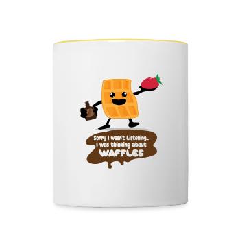 Thinking About Eating Waffles Syrup Cute Waffle - Contrasting Mug - white/yellow - Front