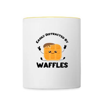 Ablenkt von Waffeln, Pfannkuchen, Essen und Essen - Tasse zweifarbig - Weiß/Gelb - Vorne