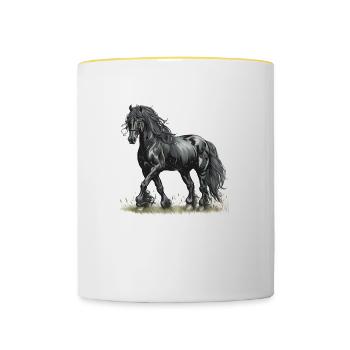 Cheval frison - Mug contrasté - blanc/jaune - Devant