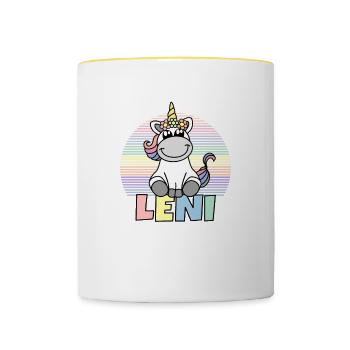 Nom de la licorne Leni - Mug contrasté - blanc/jaune - Devant