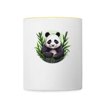 Großer Panda mit Bambus - Tasse zweifarbig - Weiß/Gelb - Vorne