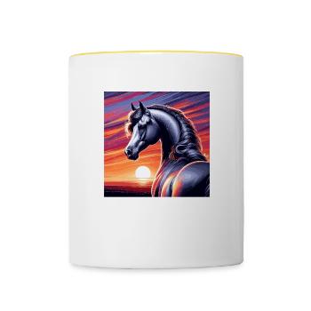 Dessin de cheval arabe - Mug contrasté - blanc/jaune - Devant