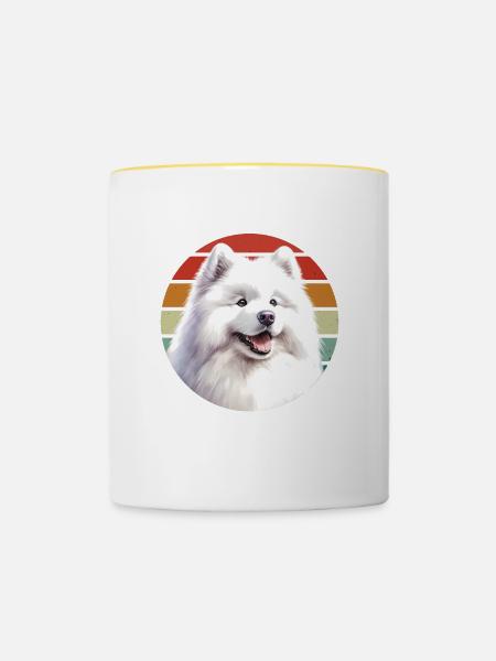 Chien Samoyède Cadeaux Mignon Samoyède Chien Graphique - Mug contrasté - blanc/jaune
