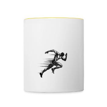 Bahnläufer Sprinter Sprint 100m Sprinter - Tasse zweifarbig - Weiß/Gelb - Vorne
