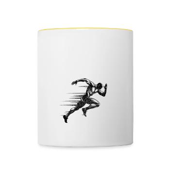 Bahnläufer Sprinter Sprint 100m Sprinter - Tasse zweifarbig - Weiß/Gelb - Vorne