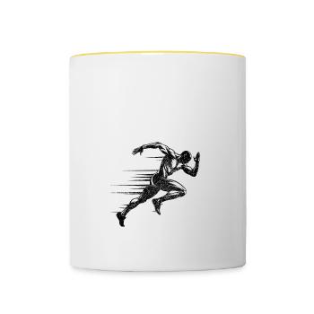 Bahnläufer Sprinter Sprint 100m Sprinter - Tasse zweifarbig - Weiß/Gelb - Vorne