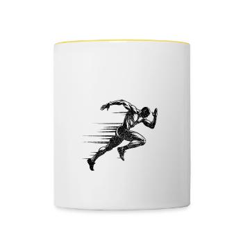 Bahnläufer Sprinter Sprint 100m Sprinter - Tasse zweifarbig - Weiß/Gelb - Vorne