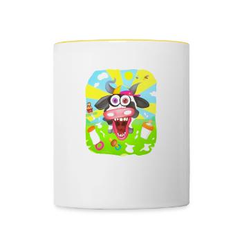 Crazy Cow: Spaßiges Design für Gute Laune - Tasse zweifarbig - Weiß/Gelb - Vorne