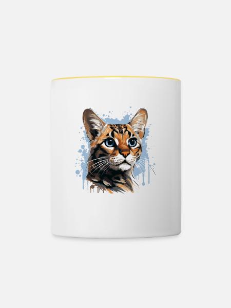 Bengal Katze - Tasse zweifarbig - Weiß/Gelb