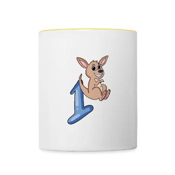1 Year Old - School Enrollment - Kangaroo Motif - Number 1 - Contrasting Mug - white/yellow - Front