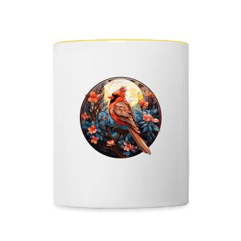 Rotkardinal Kardinal Vogel - Tasse zweifarbig - Weiß/Gelb - Vorne