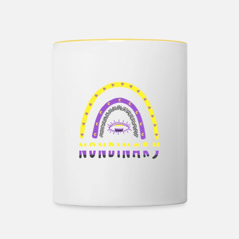 Boho Rainbow Nonbinary - Contrasting Mug - white/yellow