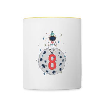Fête d’anniversaire de l’espace du 8ème anniversaire - Mug contrasté - blanc/jaune - Devant