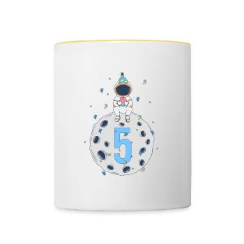 Fête d’anniversaire de l’espace du 5ème anniversaire - Mug contrasté - blanc/jaune - Devant